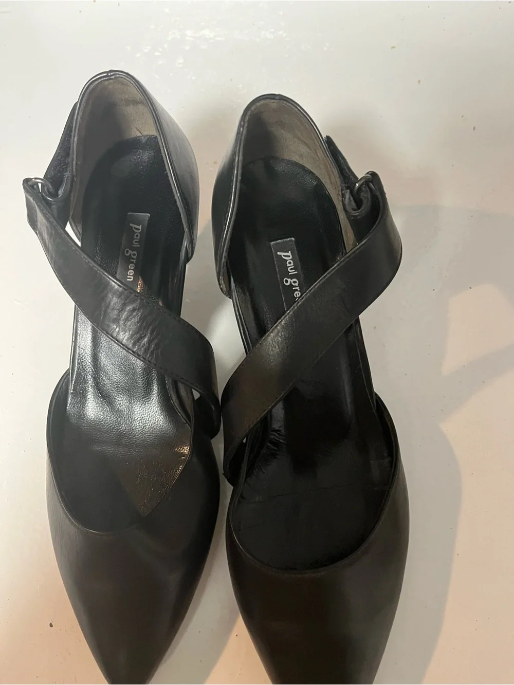 Paul Green Black Cross-Strap Pointed-Toe Pumps